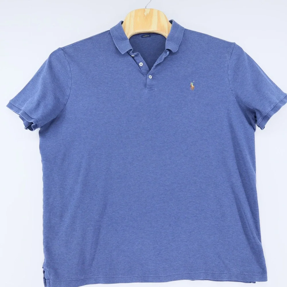 Polo Ralph Lauren Mens‎ Classic Fit Blue Heather Jersey Polo Shirt XXL